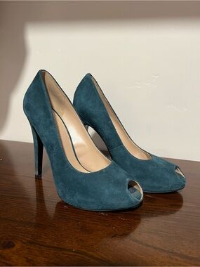 Nine West Teal Suede Peep-Toe High Heels